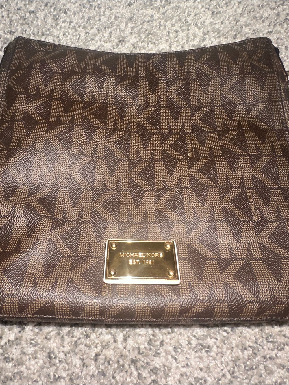 Michael Kors Dark Brown Logo Shoulder Bag with Gold Plaque - Picture 6 of 6